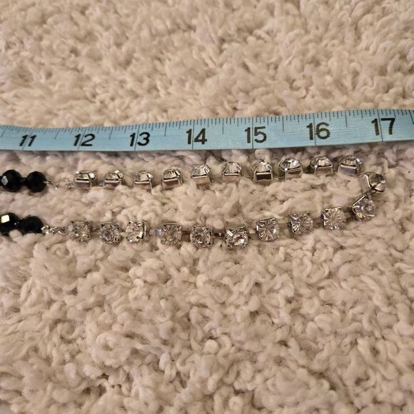 NWOT Long Faceted Jet Beads + Rhinestones Necklace - Picture 7 of 9